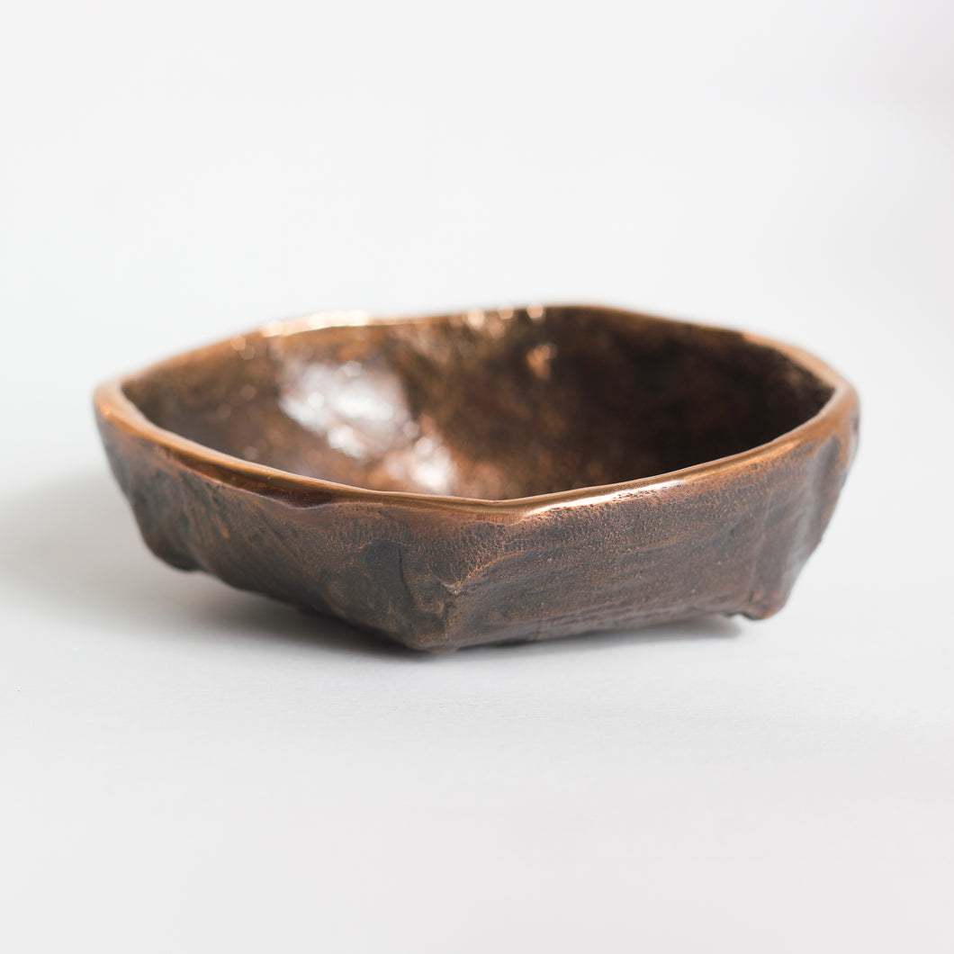 Rounded Handmade Cast Bronze Bowl Inspired by Wabi-Sabi, Vide-Poche