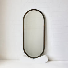 Capsule Shape Bevelled Mirror with Bronze Patina Full Frame