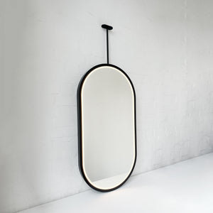 NEW Capsula™ Ceiling Suspended Illuminated Mirror with Contemporary Black Full Frame
