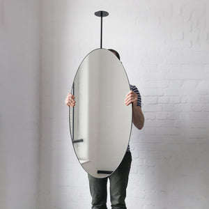 Ovalis™ Ceiling Suspended Mirror with a Modern Matte Black Frame - Customisable