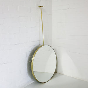 Orbis™ Ceiling Suspended Modern Round Mirror with a Brushed Brass Frame