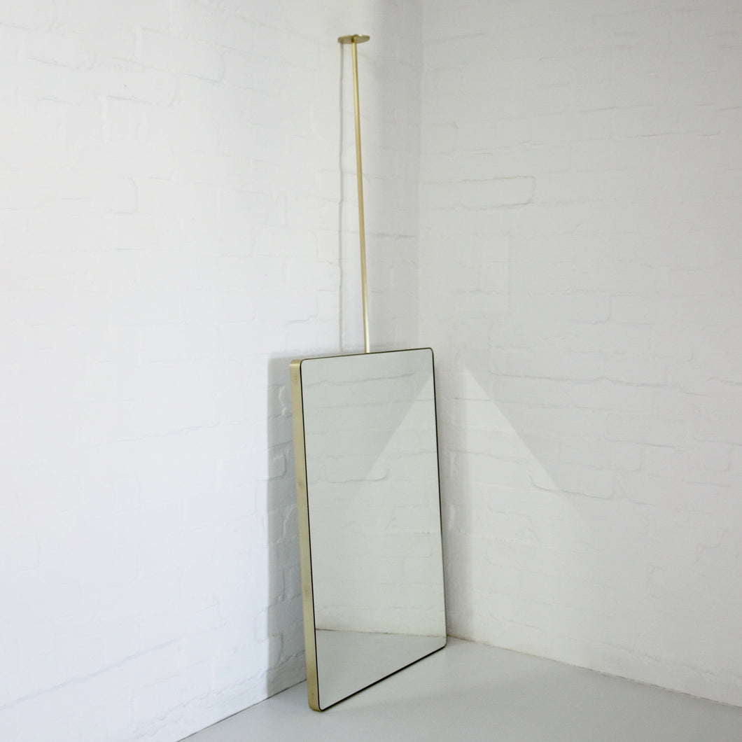 Quadris™ Ceiling Suspended Rectangular Bathroom Mirror with Brass Frame, Customisable