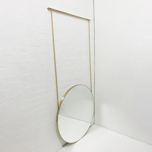 Orbis™ Ceiling Suspended Round Mirror with Brushed Brass Frame and Two Arms