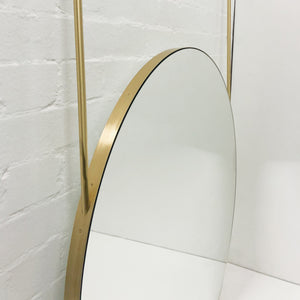 Orbis™ Ceiling Suspended Round Mirror with Brushed Brass Frame and Two Arms