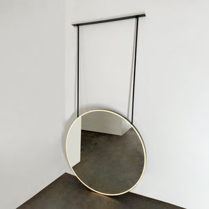 Modern Orbis™ Illuminated Ceiling Suspended Round Mirror with Black Frame