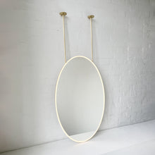 Ceiling Suspended Front Illuminated Oval Mirror, Brass Frame