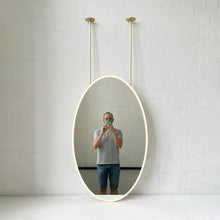 Ceiling Suspended Front Illuminated Oval Mirror, Brass Frame