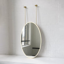 Ceiling Suspended Front Illuminated Oval Mirror, Brass Frame