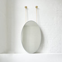 Ceiling Suspended Front Illuminated Oval Mirror, Brass Frame
