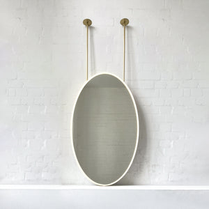 Ceiling Suspended Front Illuminated Oval Mirror, Brass Frame