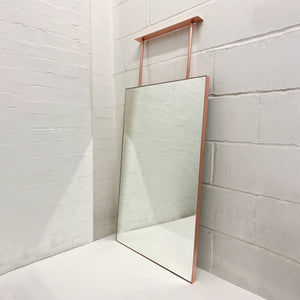 Ceiling Suspended Rectangular Mirror with Contemporary Brushed Copper Frame