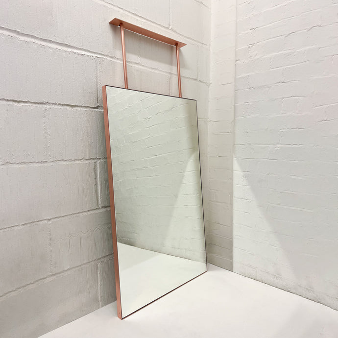 Ceiling Suspended Rectangular Mirror with Contemporary Copper Frame