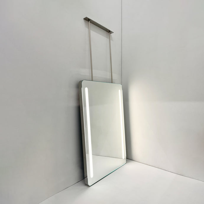 Contemporary Quadris™ Ceiling Suspended Front Illuminated Rectangular Mirror with Stainless Steel Frame