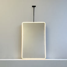 Ceiling Suspended Rectangular Mirror with Bronze Patina Full Frame and Front Illumination