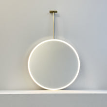 Orbis™ Ceiling Suspended Round Mirror with Brass Frame and Front Illumination
