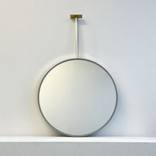Orbis™ Ceiling Suspended Round Mirror with Brass Frame and Front Illumination