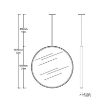In Stock Orbis™ Ceiling Suspended Round Mirror with Brass Frame and Front Illumination