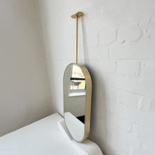 Capsula™ Ceiling Suspended Contemporary Mirror with a Brass Frame and Front Illumination
