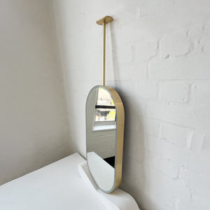 Capsula™ Ceiling Suspended Contemporary Mirror with a Brass Frame and Front Illumination