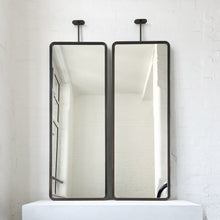 Set of 2 Modern ceiling suspended Quadris™ rectangular mirrors with a handcrafted brass frame with a bronze patina finish