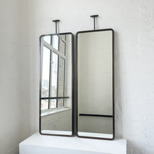Set of 2 Modern ceiling suspended Quadris™ rectangular mirrors with a handcrafted brass frame with a bronze patina finish