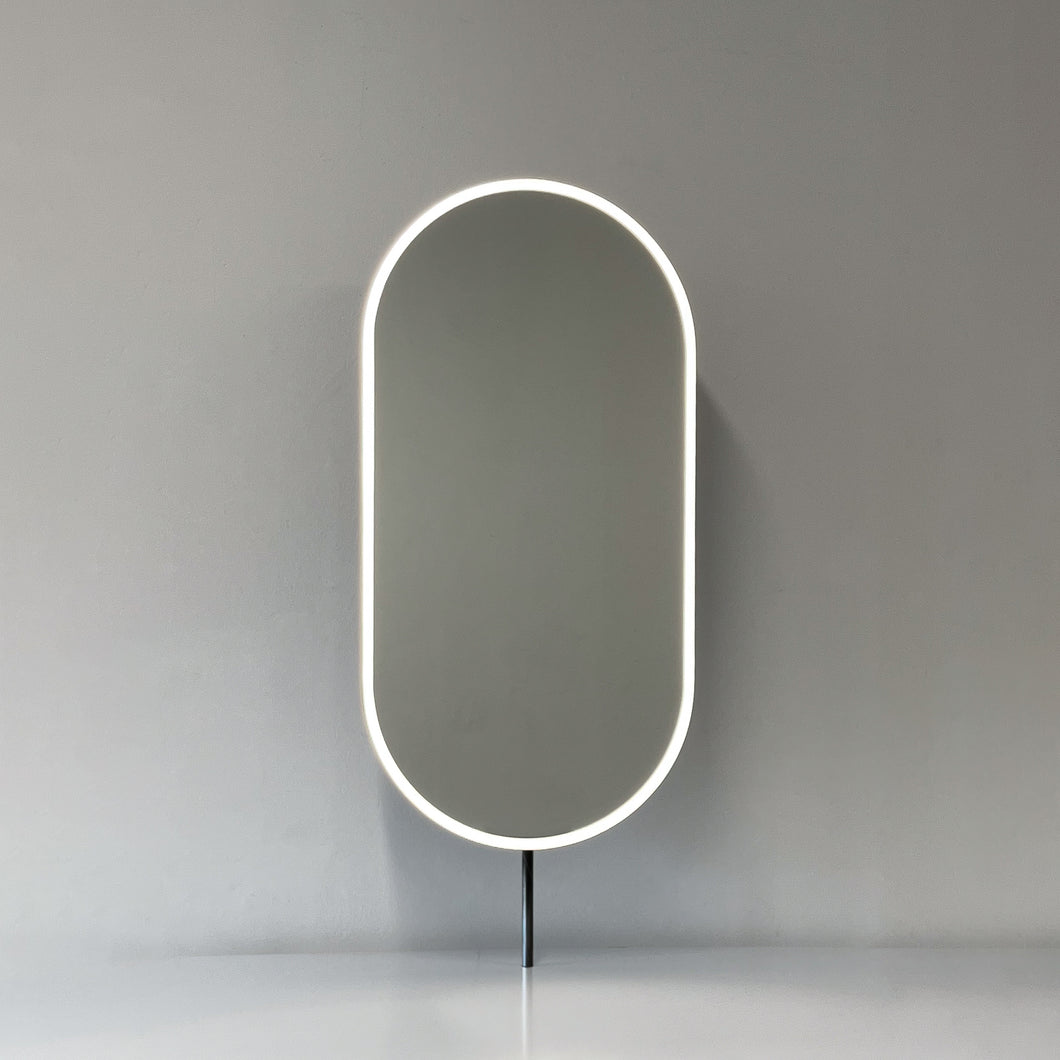 Capsula™ Countertop Illuminated Mirror with Modern Blackened Stainless Steel Frame