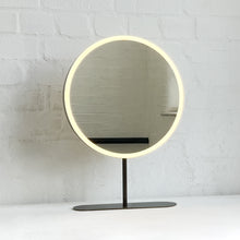 Contemporary Illuminated Orbis™ Countertop Round Mirror with Bronze Patina Frame
