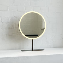 Contemporary Illuminated Orbis™ Countertop Round Mirror with Bronze Patina Frame