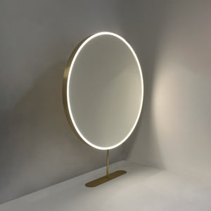 Orbis™ Modern Countertop Round Mirror with Front Illumination and Brass Frame