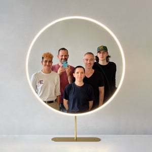 Orbis™ Modern Countertop Round Mirror with Front Illumination and Brass Frame