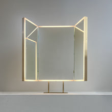 Illuminated Triptych Countertop Mirror with Brushed Brass Frame