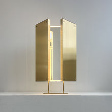 Illuminated Triptych Countertop Mirror with Brushed Brass Frame