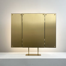 Illuminated Triptych Countertop Mirror with Brass Frame and Hand-Brushed Backing