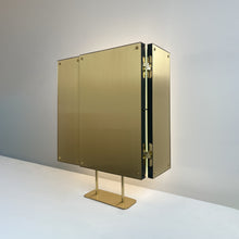 Illuminated Triptych Countertop Mirror with Brushed Brass Frame