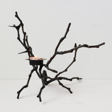 Bronze Cast Magnolia Twig Tealight Candle Holder With Dark Patina, Tall