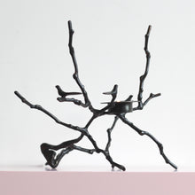 Bronze Cast Magnolia Twig Tealight Candle Holder With Dark Patina, Tall