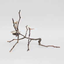 Bronze Cast Magnolia Twig Tealight Holder With Light Patina - Tall