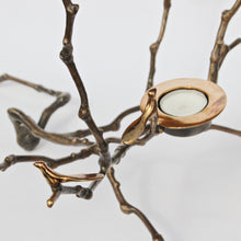 Bronze Cast Magnolia Twig Tealight Holder With Light Patina - Tall