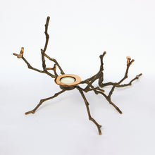 Bronze Cast Magnolia Twig Tealight Holder With Light Patina - Tall