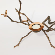 Bronze Cast Magnolia Twig Tealight Holder With Light Patina - Tall