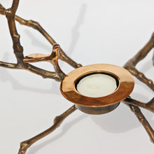 Bronze Cast Magnolia Twig Tealight Holder With Light Patina - Tall