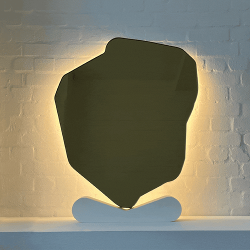 NEW Contemporary Gold Tinted Freeform Illuminated Mirror with Brass Frame - D