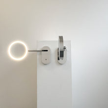 Illuminated Wall-Attached Magnifying Mirror with Brass Frame and Collapsible Arm