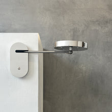 Illuminated Wall-Attached Magnifying Mirror with Brass Frame and Collapsible Arm