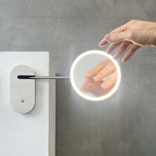 Illuminated Wall-Attached Magnifying Mirror with Brass Frame and Collapsible Arm
