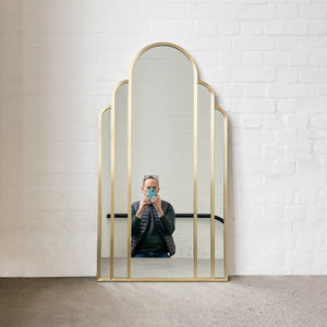 NEW Stunning Art Deco Arched Handcrafted Mirror with Brass Frame