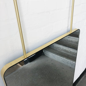 Quadris™ Modern Ceiling Hanging Suspended Rectangular Mirror with Brushed Brass Frame