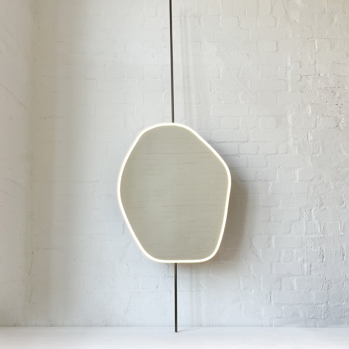 Countertop to Ceiling Freeform Illuminated Mirror with Bronze Patina Brass Frame