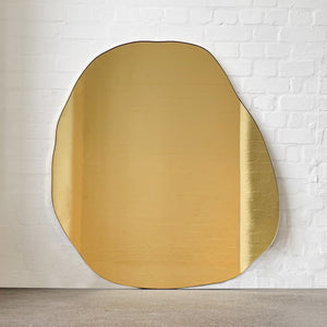 Contemporary Gold Tinted Freeform Mirror with Brass Frame