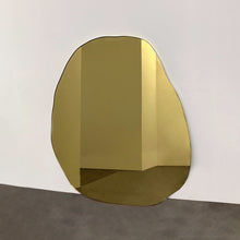 Contemporary Gold Tinted Freeform Mirror with Brass Frame
